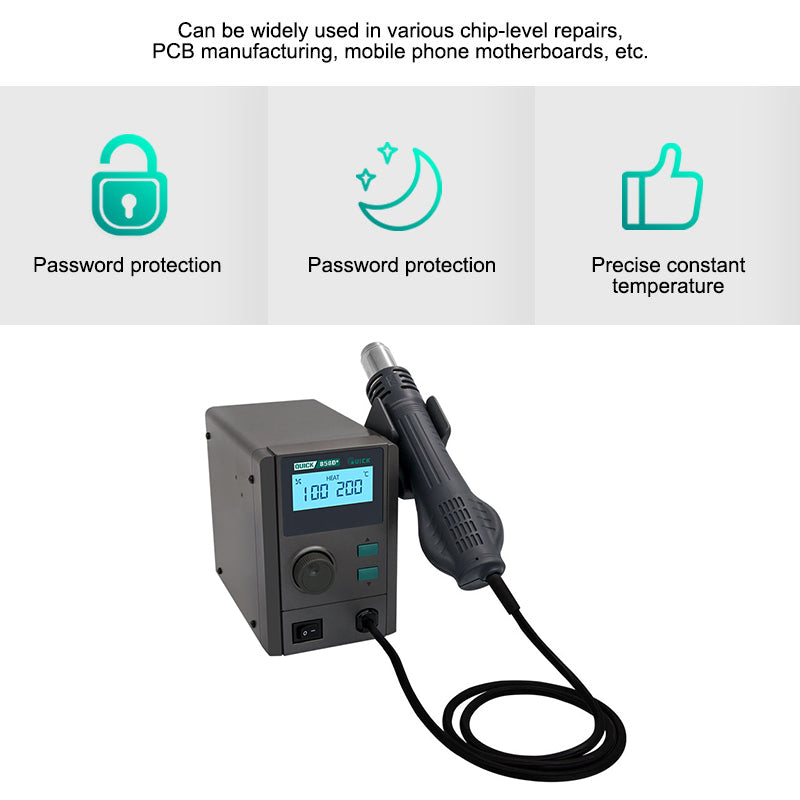 QUICK 858D+ 220V Hot Air Rework Solder Station with LCD Digital Display Mobile Phone PCB Motherboard Repair Tool