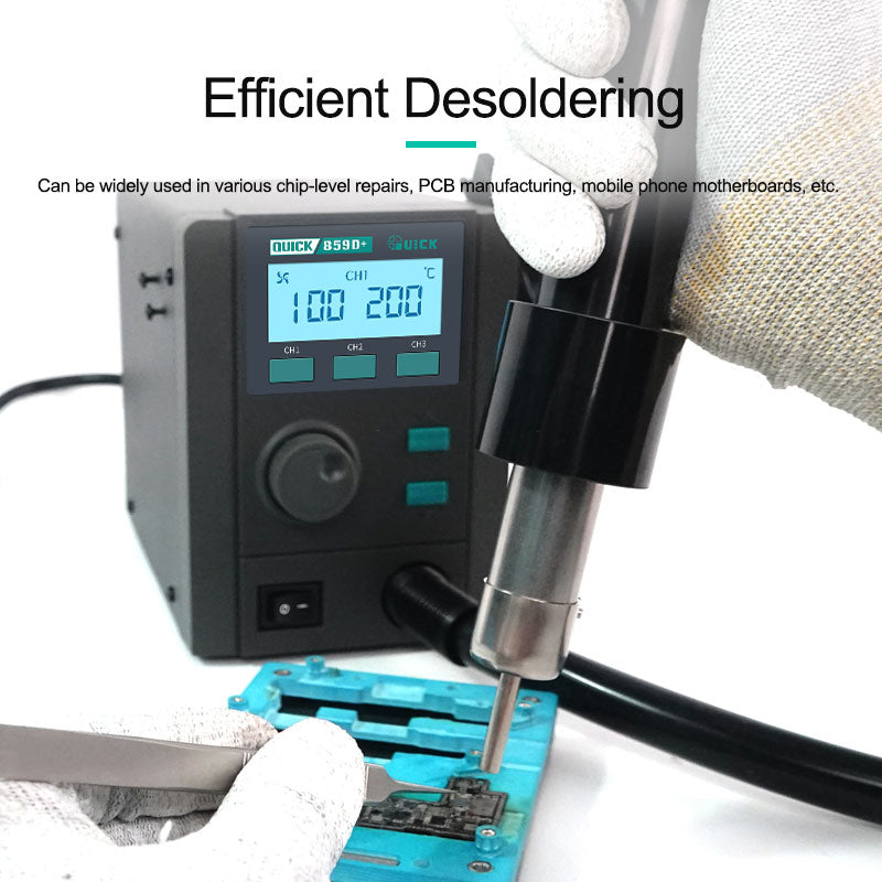 QUICK 859D+ 220V Hot Air Gun Rework Soldering Station with LCD Display for Motherboard BGA SMD PCB IC Maintenance