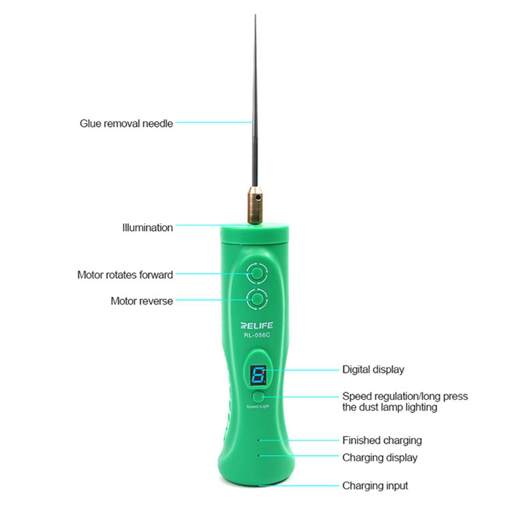 RELIFE RL-056C Electric Glue Remover for Mobile Phone Touch Screen Smart Repair Handle Tool Anti-Skid Glue Removal Machine with 6 Gear Adjustable/LED Light