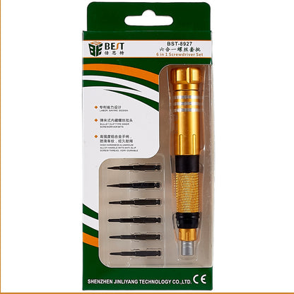 BEST BST-8927 6 in 1 Screwdriver Set Handheld Anti-slip Screwdriver Repair Tool Kit with Bits