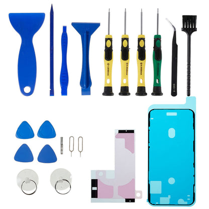 JF-8182 21 in 1 Cellphone Repair Tool Kit Precision Screwdriver Set for iPhone 11 6.1 inch Opening Pry Tools with Battery Adhesive Tape Sticker + Middle Plate Frame Waterproof Adhesive Sticker