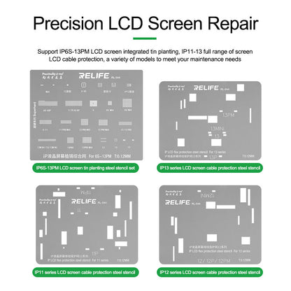 RELIFE RL-044 4Pcs/Set LCD Screen Planting Tin Network Mesh + Steel Cable Protecting Mesh for iPhone 6S - 13 Pro Max