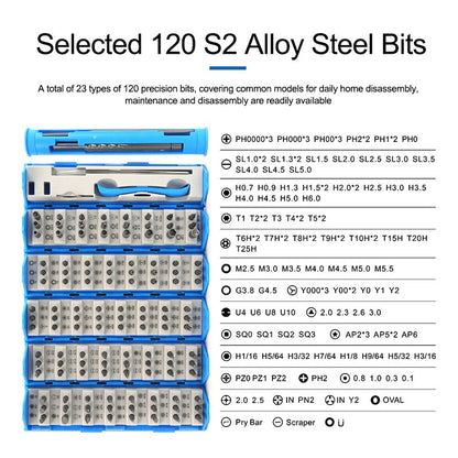 SUNSHINE SS-5120 128-in-1 Precision Screwdriver Set 120Pcs Alloy Steel Bits for Mobile Phone Home Use Repair Tools