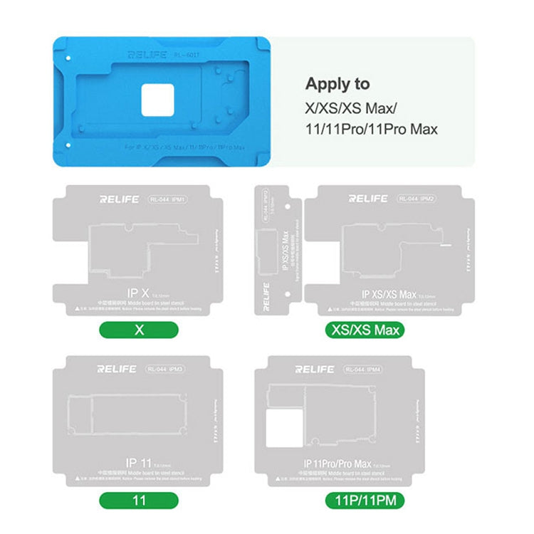 RELIFE RL-601T 14-in-1 Mid-Layer Tin Planting Platform Fixture Set for iPhone X-13 Pro Max Multifunctional Phone Repair Tools