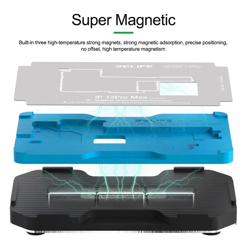 RELIFE RL-601T 14-in-1 Mid-Layer Tin Planting Platform Fixture Set for iPhone X-13 Pro Max Multifunctional Phone Repair Tools