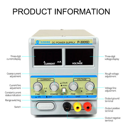 SUNSHINE P-3005D 30V 5A Adjustable Digital Display DC Power Supply 3 Digit Current Voltage Display Intelligent Regulated Power