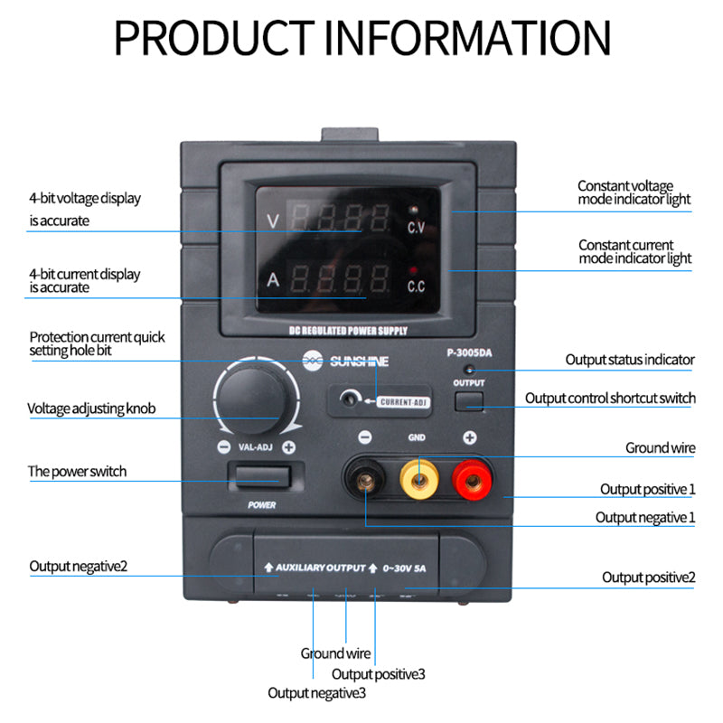 SUNSHINE P-3005DA 30V 5A 4 Digital Display Regulated Power Supply DC Mobile Phone Repair Intelligent Power Source