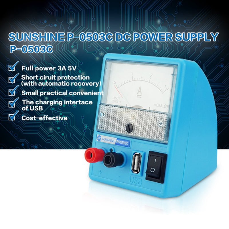 SUNSHINE P-0503C 3A 5V Mini DC Power Supply Phone Repair Regulated Power Supply Ammeter with Short Circuit Protection