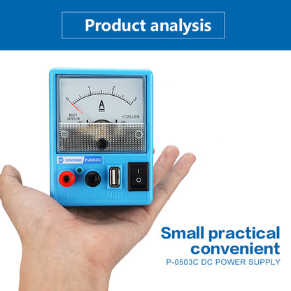 SUNSHINE P-0503C 3A 5V Mini DC Power Supply Phone Repair Regulated Power Supply Ammeter with Short Circuit Protection