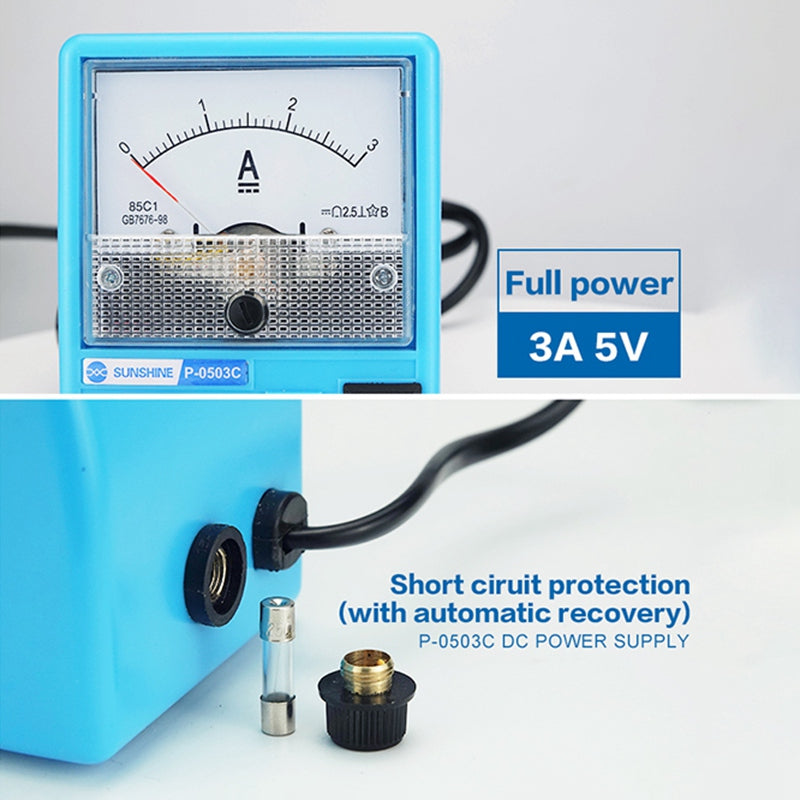 SUNSHINE P-0503C 3A 5V Mini DC Power Supply Phone Repair Regulated Power Supply Ammeter with Short Circuit Protection