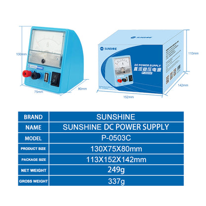 SUNSHINE P-0503C 3A 5V Mini DC Power Supply Phone Repair Regulated Power Supply Ammeter with Short Circuit Protection