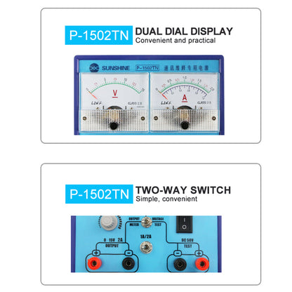 SUNSHINE P-1502TN DC Power Supply Adjustable Constant Temperature Voltage / Current Measurement for Phone Maintenance