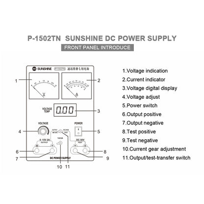 SUNSHINE P-1502TN DC Power Supply Adjustable Constant Temperature Voltage / Current Measurement for Phone Maintenance