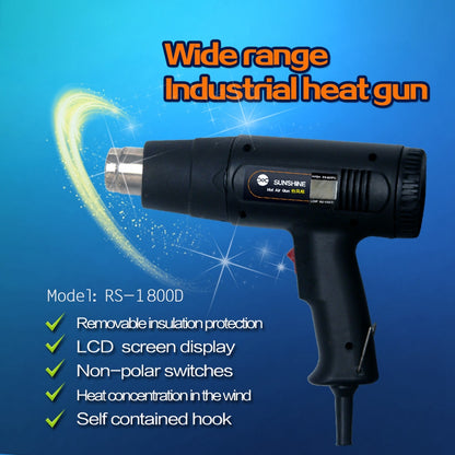 SUNSHINE RS-1800D LCD Display Two Wind Speeds Adjustable Hot Air Welding Gun for Phone Components and Parts Soldering