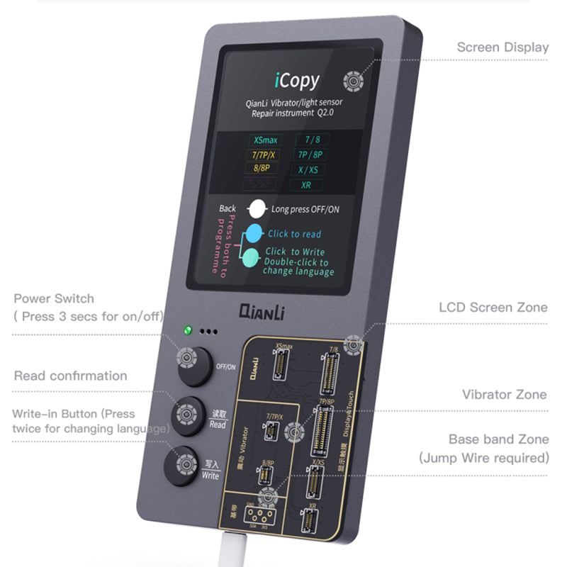 QIANLI iCopy Plus 3-in-1 LCD Screen Original Color Repair Programmer True Tone Light Sensor Battery Repair