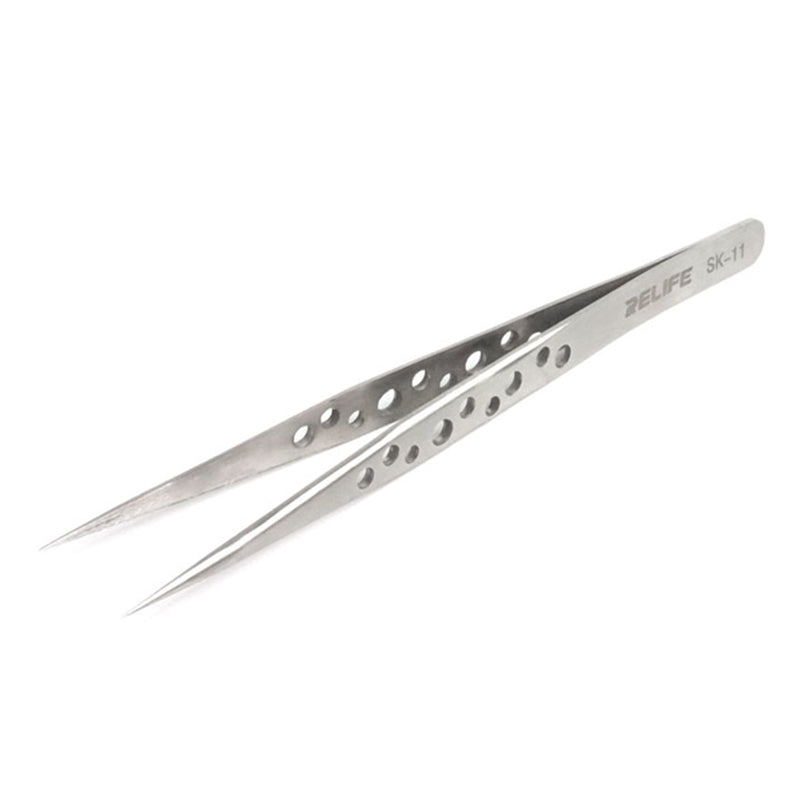 RELIFE SK-11 Straight Tip Tweezers with Holes Stainless Steel Precision Tweezers Circuit Board Repairing Tool