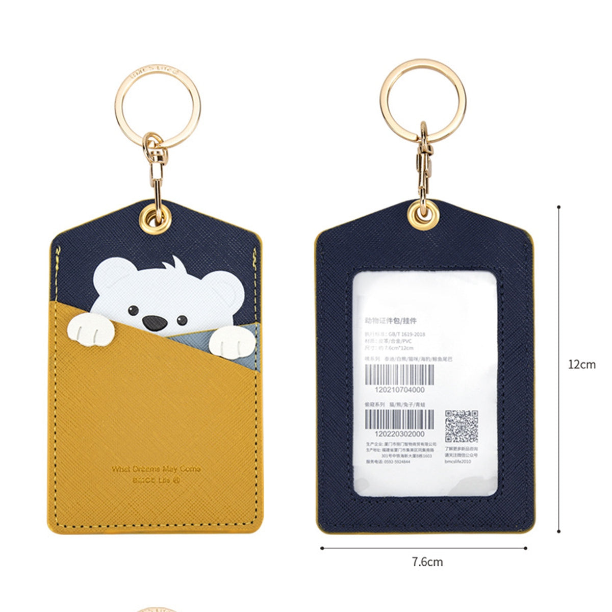 Cute Cartoon Animal ID Badge Holder with Key Ring PU Leather Card Holder Case