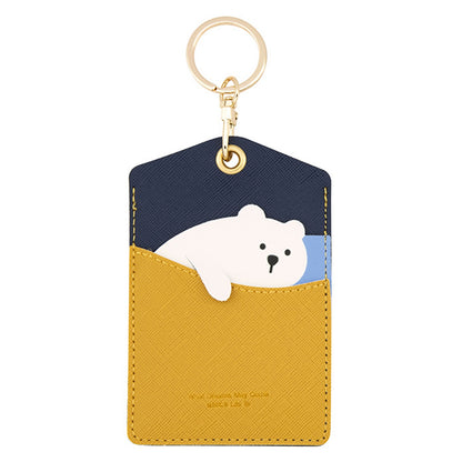 Cute Cartoon Animal ID Badge Holder with Key Ring PU Leather Card Holder Case