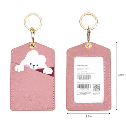 Cute Cartoon Animal ID Badge Holder with Key Ring PU Leather Card Holder Case