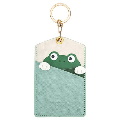 Cute Cartoon Animal ID Badge Holder with Key Ring PU Leather Card Holder Case