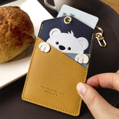 Cute Cartoon Animal ID Badge Holder with Key Ring PU Leather Card Holder Case