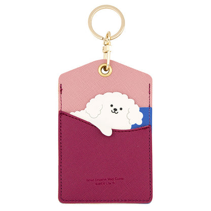 Cute Cartoon Animal ID Badge Holder with Key Ring PU Leather Card Holder Case