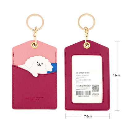 Cute Cartoon Animal ID Badge Holder with Key Ring PU Leather Card Holder Case