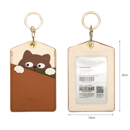 Cute Cartoon Animal ID Badge Holder with Key Ring PU Leather Card Holder Case