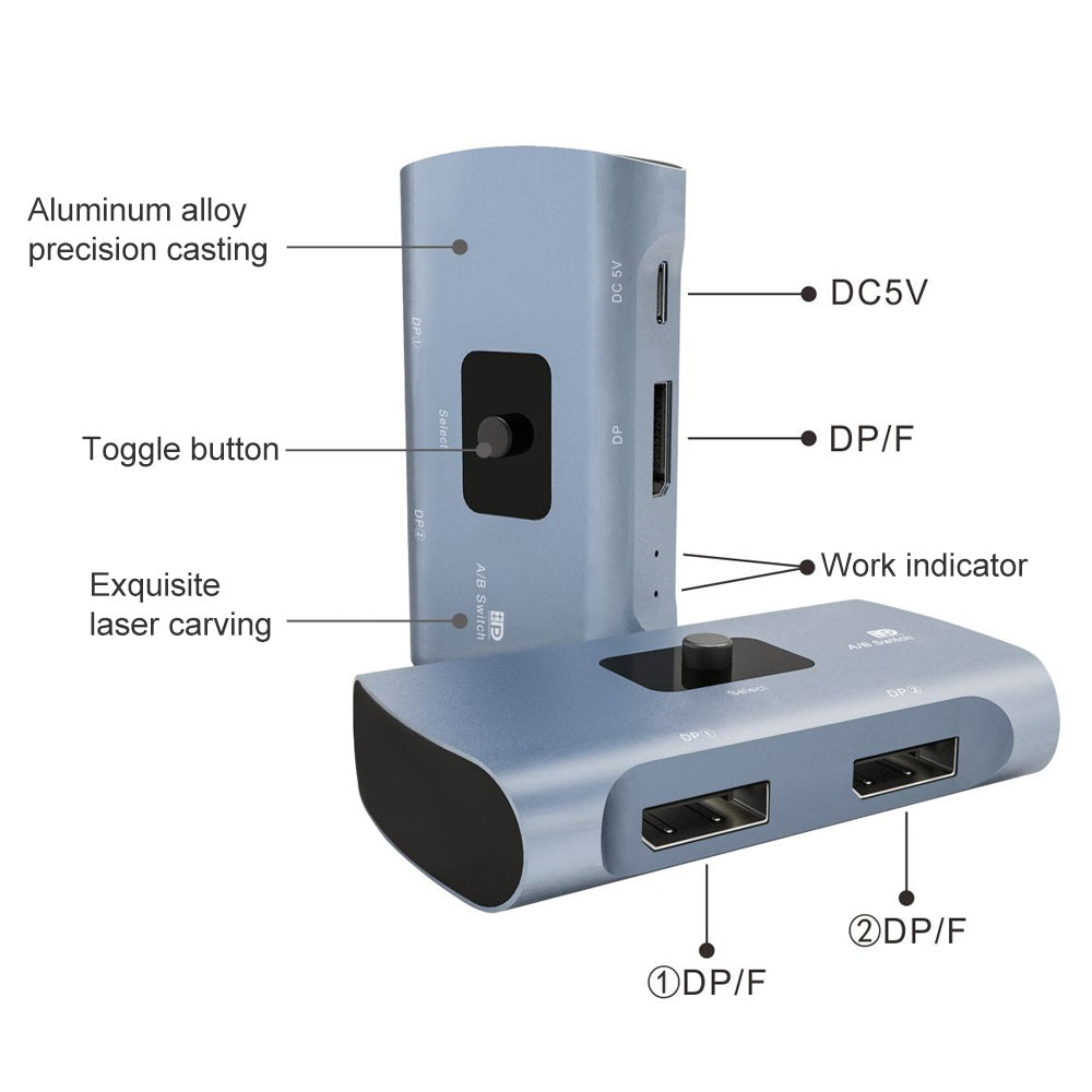 Z57 Dual DP Female to Type-C + DP Female 4K HD Two-way DP 1.2 Switcher