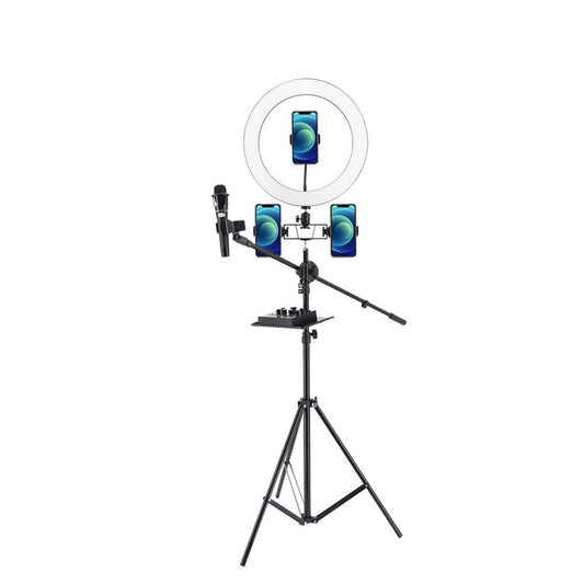 UN-700 10&#39;&#39; LED Ring Light with Tripod Stand Sound Card Tray and 3 Phone Holders for Selfie YouTube Video Photography Makeup