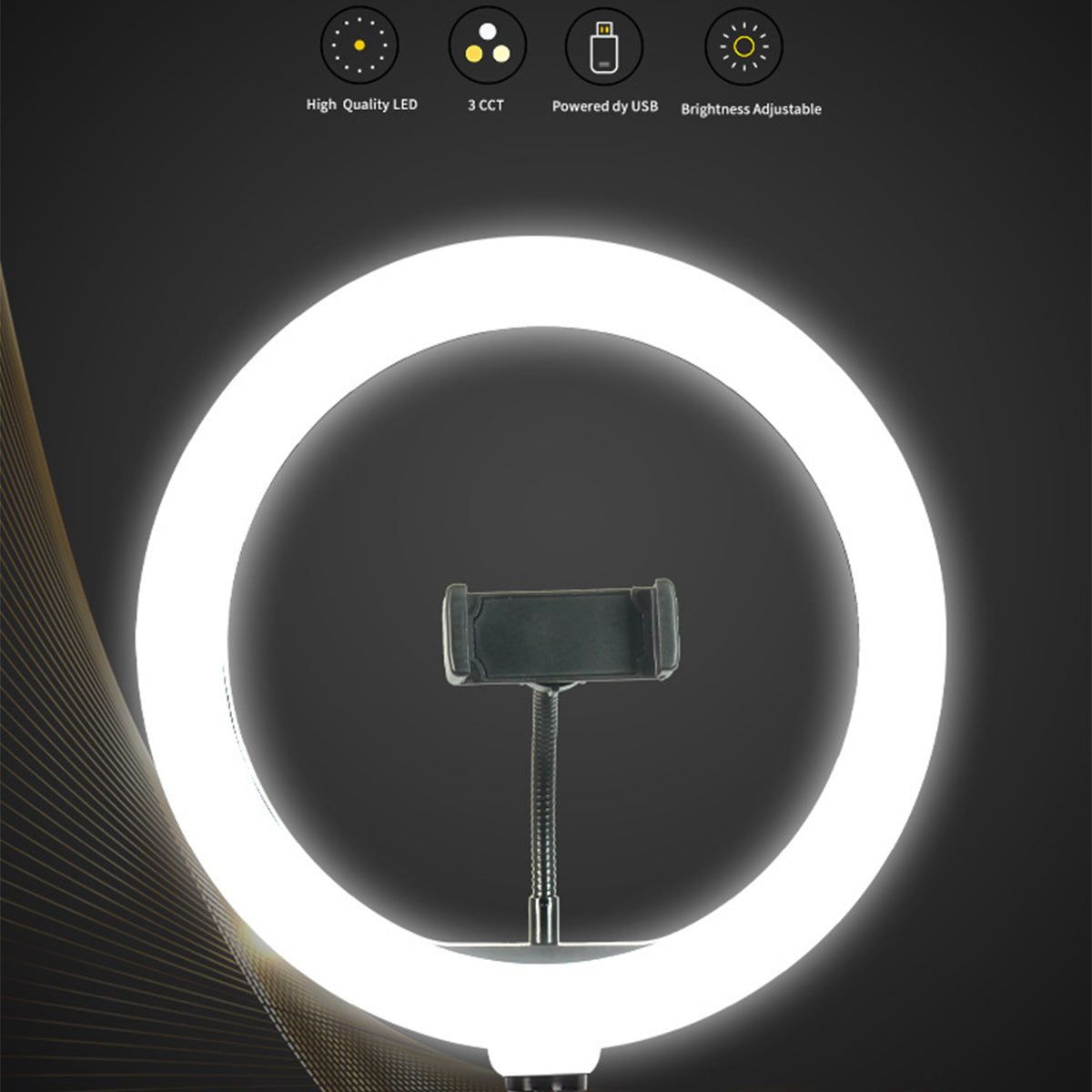 26cm LED Selfie Ring Light + 1.6m Tripod + Phone Holder Set for Live Broadcast/Eyebrow Tattooing