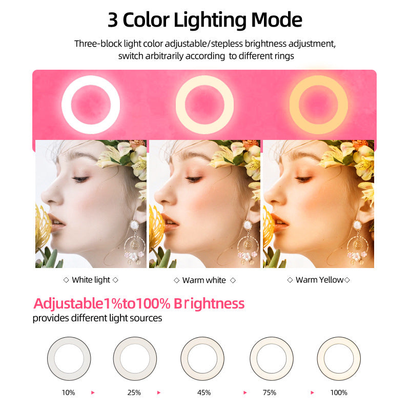 S26-RGB 10-inch RGB LED Ring Light Selfie Photography Fill Light with Phone Holder and Tripod