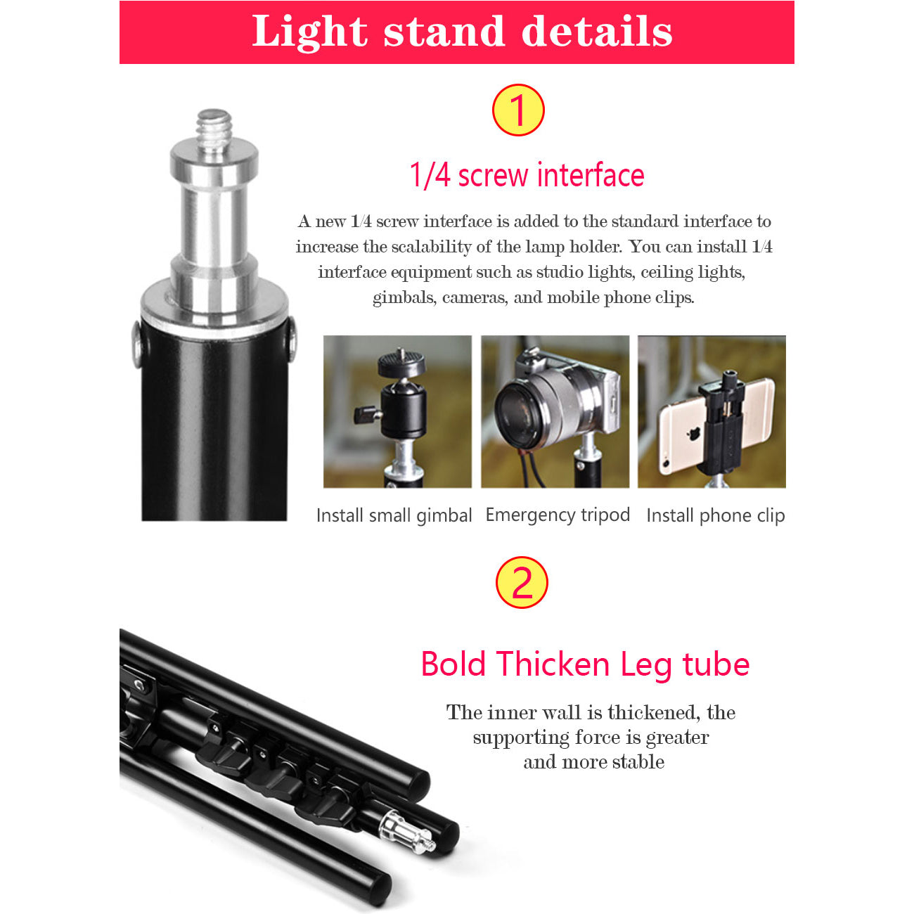 Reverse Folding Aluminum Alloy Light Stand Tripod with 1/4 Screw Interface for SLR Cameras Studio Lights etc.