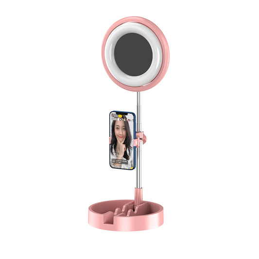 JMT1 Desktop LED Ring Light Foldable with Makeup Mirror Height Adjustable for Selfie Video Shooting Live Broadcast