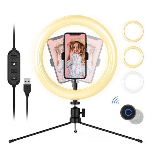 WONEW ZJ27 10inch Desktop Ring Light LED Fill Light with Tripod Support Bluetooth Selfie