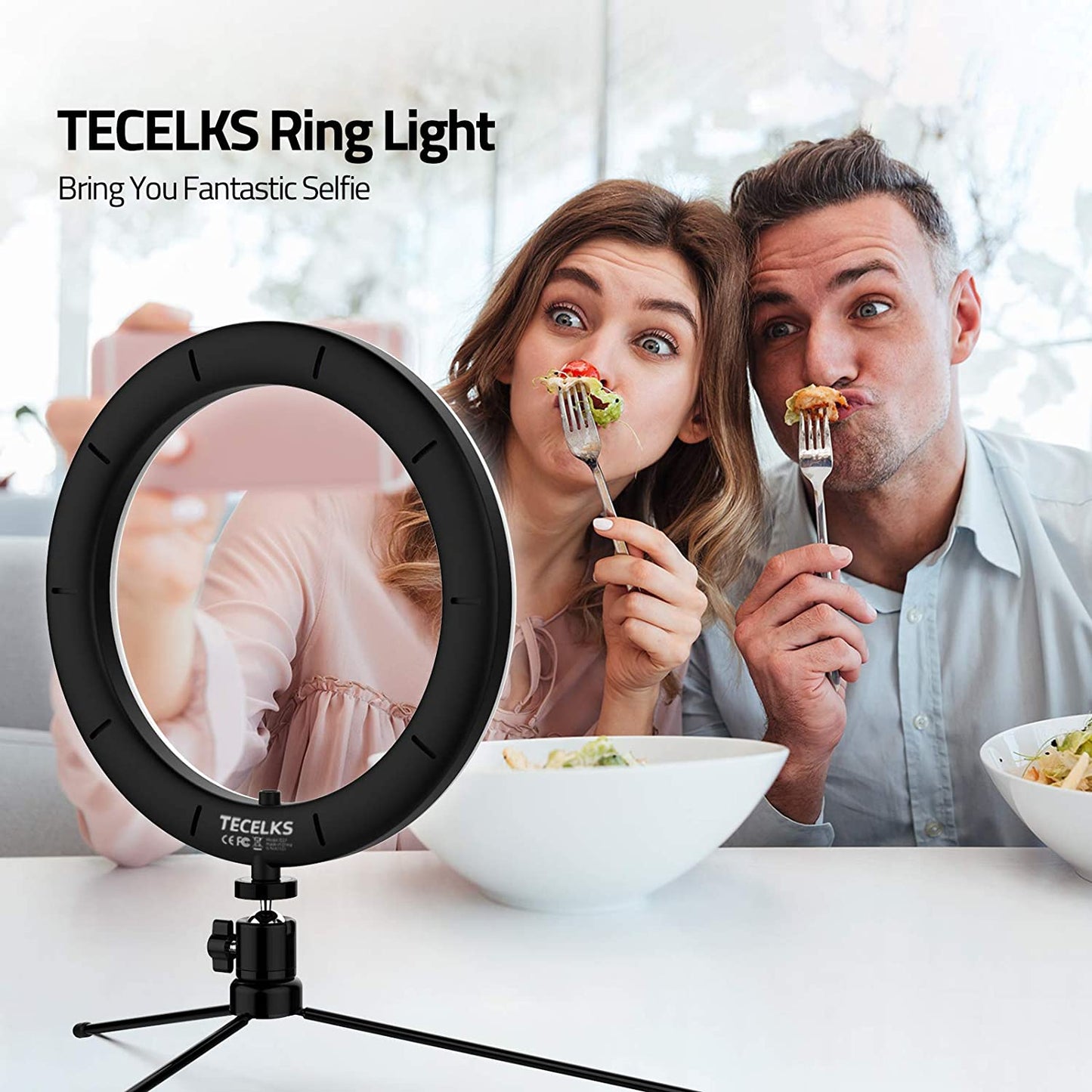 WONEW ZJ27 10inch Desktop Ring Light LED Fill Light with Tripod Support Bluetooth Selfie