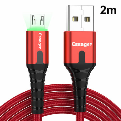 ESSAGER Micro USB to USB Nylon Braided Data Sync Charging Cord with LED Indicator 2m