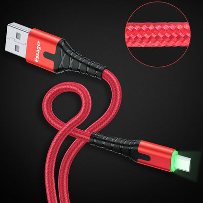 ESSAGER Micro USB to USB Nylon Braided Data Sync Charging Cord with LED Indicator 2m