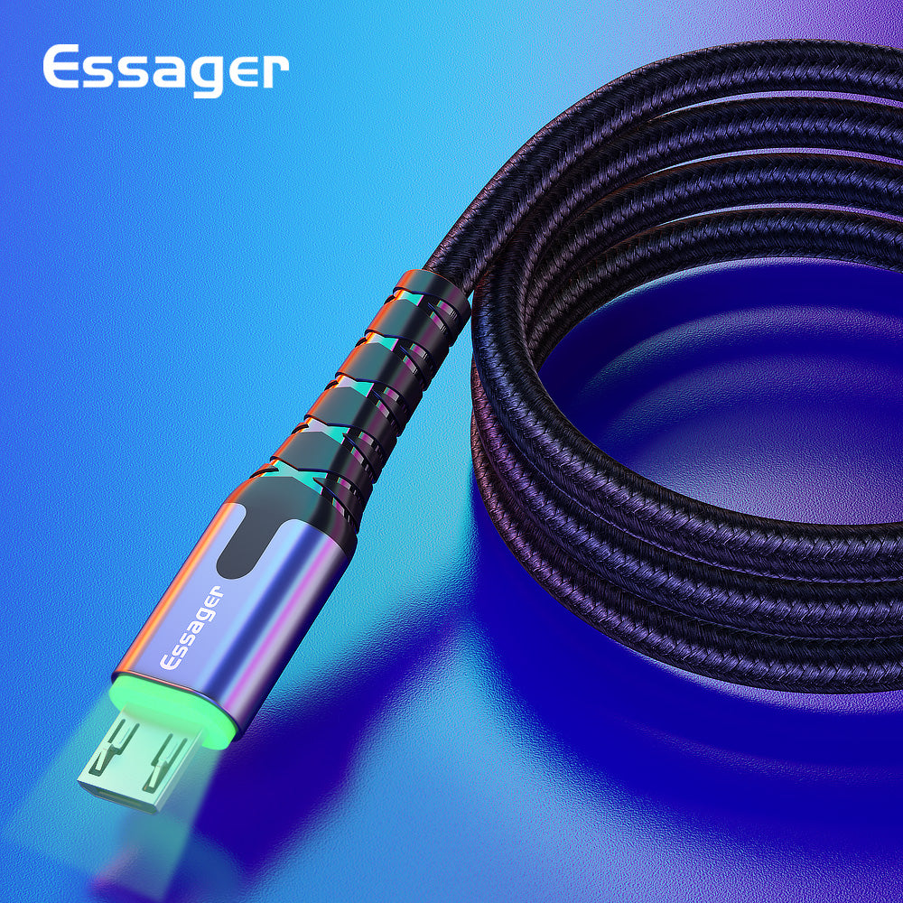 ESSAGER Micro USB to USB Nylon Braided Data Sync Charging Cord with LED Indicator 2m