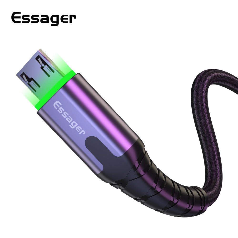 ESSAGER Micro USB to USB Nylon Braided Data Sync Charging Cord with LED Indicator 2m