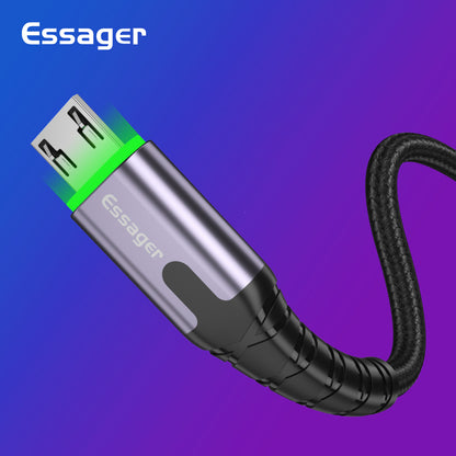 ESSAGER Micro USB to USB Nylon Braided Data Sync Charging Cord with LED Indicator 2m