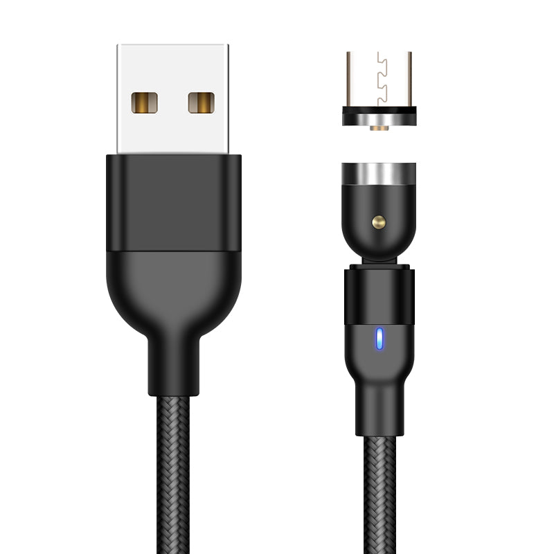 2m 2A USB to Micro USB Nylon Braided Rotatable Joint Magnetic Charging Cable with LED Incicator