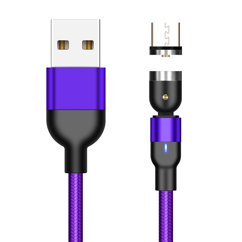 2m 2A USB to Micro USB Nylon Braided Rotatable Joint Magnetic Charging Cable with LED Incicator