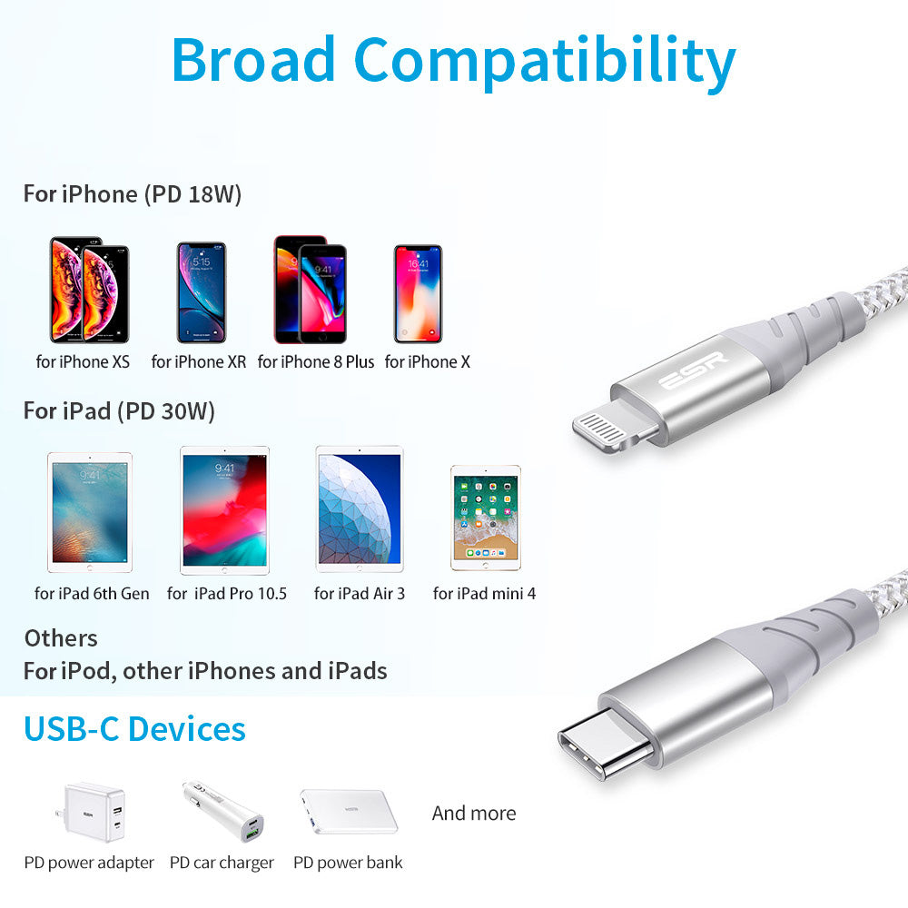 ESR 1m USB-C to Lightning Braided Nylon Cable with MFi Certificate