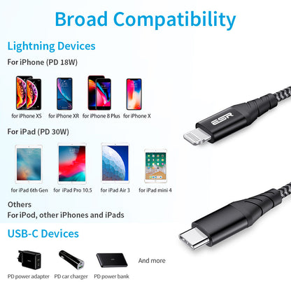 ESR 1m USB-C to Lightning Braided Nylon Cable with MFi Certificate