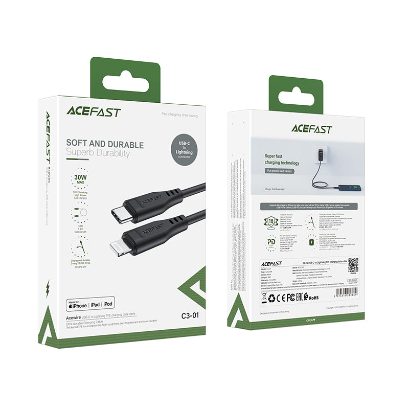 ACEFAST C3-01 MFI Certified USB-C to Lightning TPE Charging Data Cable Support PD30W Fast Charging 1.2m