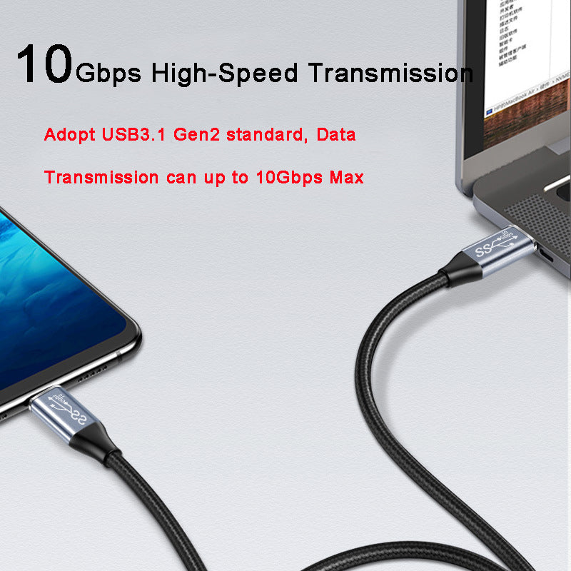 0.5m 100W PD Nylon Braided USB C Male to USB C Male USB 3.1 Gen2 10Gbps Multi-function Type C Cable