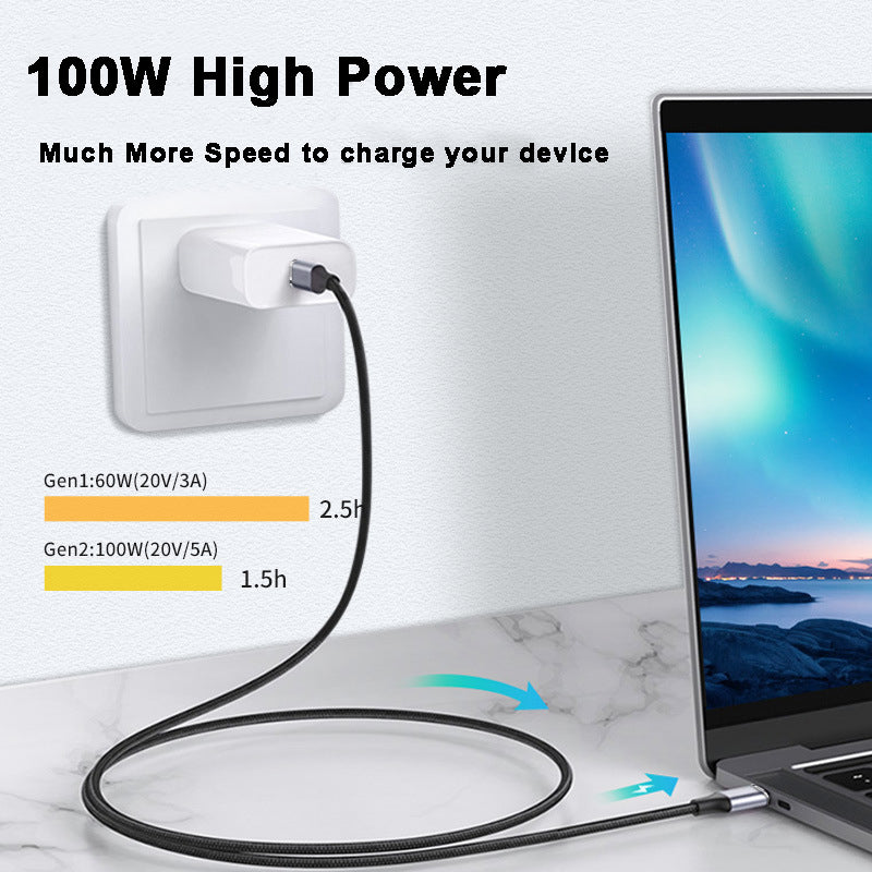 0.5m 100W PD Nylon Braided USB C Male to USB C Male USB 3.1 Gen2 10Gbps Multi-function Type C Cable