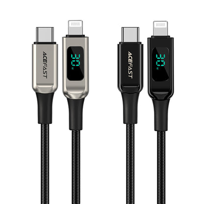 ACEFAST C6-01 MFi Certified USB-C to Lightning Zinc Alloy Braided Charging Data Cable with Digital Display