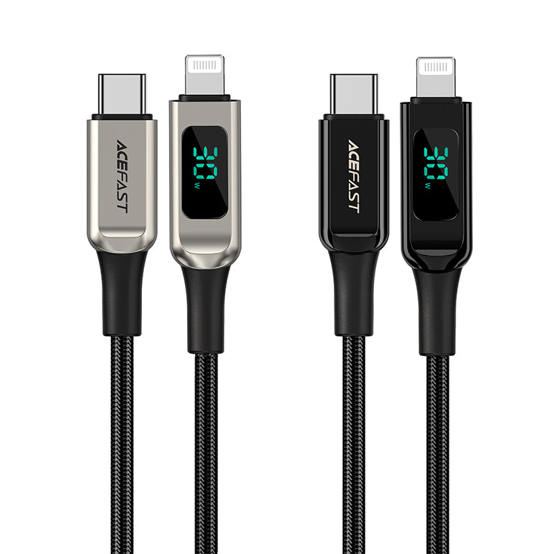 ACEFAST C6-01 MFi Certified USB-C to Lightning Zinc Alloy Braided Charging Data Cable with Digital Display